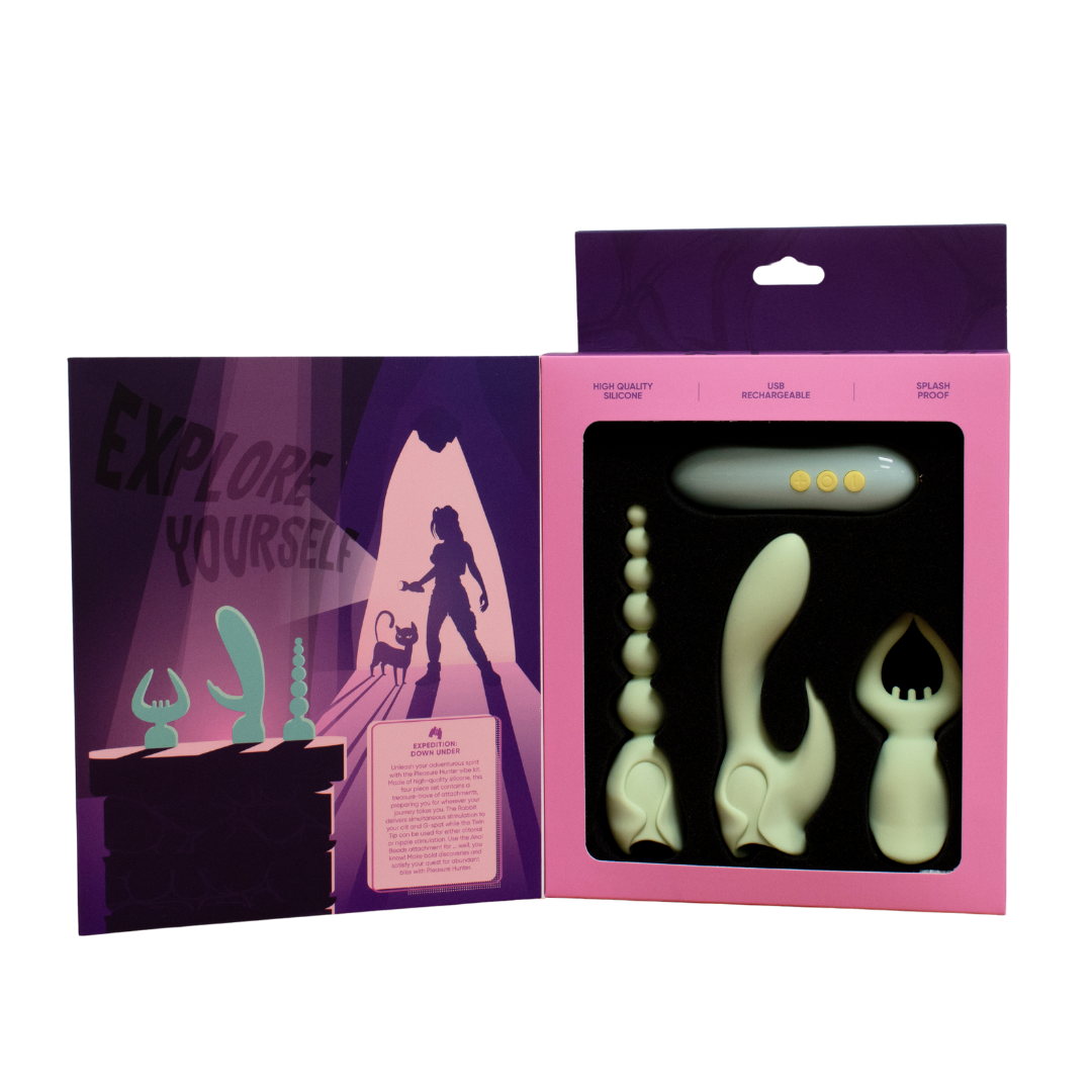 Pleasure Hunter 4-in-1 Vibrator Set | Bullet + Attachments Like a Kitten Pleasure Hunter 4-in-1 Vibrator Set | Bullet + Attachments Like a Kitten